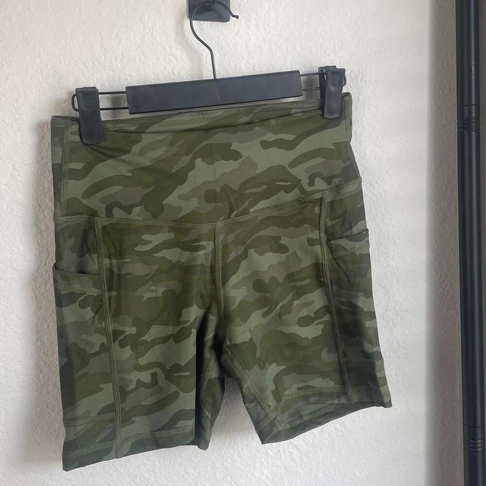 Green camo workout booty shorts